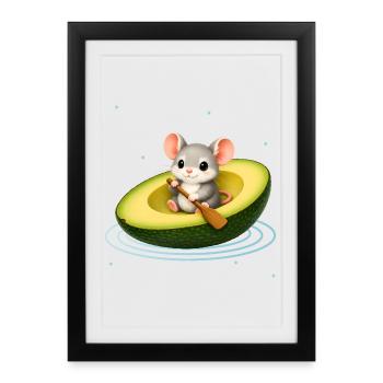 Cute Mouse in Avocado Kawaii Animal Motif - Framed poster (27 × 37 cm) - black - Front