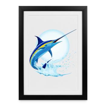 Blue Marlin Swordfish Jumping out of ocean - Framed poster (27 × 37 cm) - black - Front
