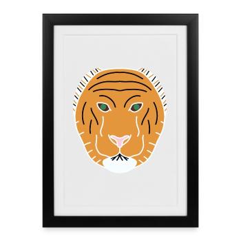 Tigre minimaliste orange - Affiche encadrée (27 × 37 cm) - noir - Devant
