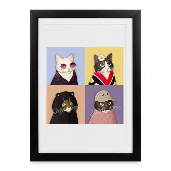 Cat Couture Quartet - Framed poster (27 × 37 cm) - black - Front
