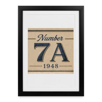 Emblème numéral vintage 7A 1948 - Affiche encadrée (27 × 37 cm) - noir - Devant