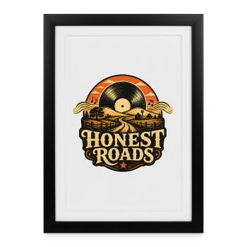 Honest Roads : vintage folk/vinyle/road trip USA - Affiche encadrée (27 × 37 cm) - noir - Devant