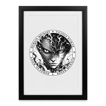 Dualité Dragon-Humain méchant badge noir - Affiche encadrée (27 × 37 cm) - noir - Devant