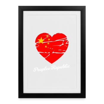 Cœur avec drapeau chinois style vintage - Affiche encadrée (27 × 37 cm) - noir - Devant