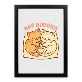 Compagnons mignons de sieste – Dormir avec le cœur - Affiche encadrée (27 × 37 cm) - noir - Devant