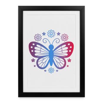 Gradient butterfly with flowers - Framed poster (27 × 37 cm) - black - Front