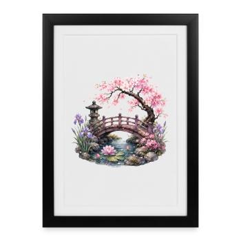 Jardin des cerisiers en fleurs - Affiche encadrée (27 × 37 cm) - noir - Devant