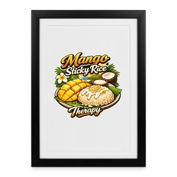 Thérapie au riz collant à la mangue : design alimentaire thaïlandais - Affiche encadrée (27 × 37 cm) - noir - Devant