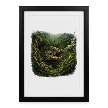 Pike Ambush Predator Fishing Design - Framed poster (27 × 37 cm) - black - Front