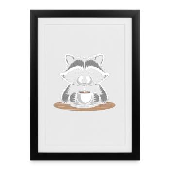 Cute raccoon drinking coffee morning grouch - Framed poster (27 × 37 cm) - black - Front