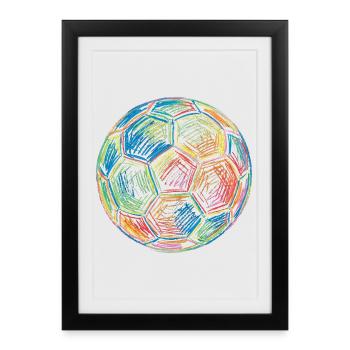 Fußball Football Bunte Zeichnung Kunst Druck - Gerahmtes Poster (27 × 37 cm) - Schwarz - Vorne