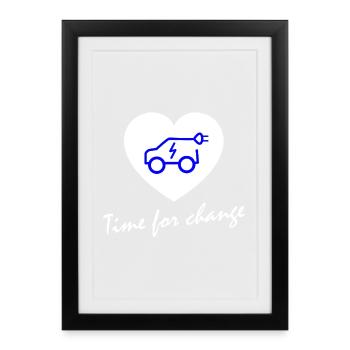 Time for change E-car heart - Framed poster (27 × 37 cm) - black - Front