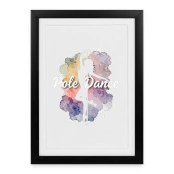 Silhouette de pole dance : femme aquarelle en talons hauts - Affiche encadrée (27 × 37 cm) - noir - Devant