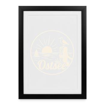 Ostsee Segelboot Möwe Sonnenuntergang - Gerahmtes Poster (27 × 37 cm) - Schwarz - Vorne
