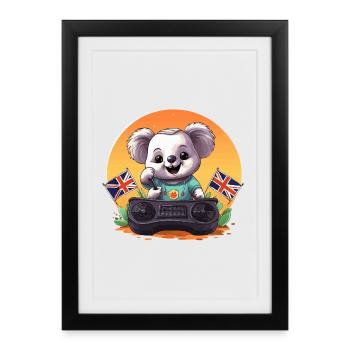 DJ koala avec des drapeaux britanniques - Affiche encadrée (27 × 37 cm) - noir - Devant