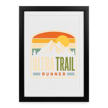 Coucher de soleil de la montagne Ultra Trail Runner - Affiche encadrée (27 × 37 cm) - noir - Devant