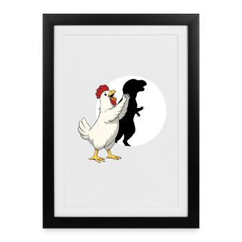 Marionnette d’ombre dinosaure Poulet T Rex drôle - Affiche encadrée (27 × 37 cm) - noir - Devant