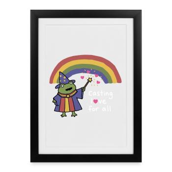 Le Sorcier Grenouille lançant l’amour sous arc-en-ciel - Affiche encadrée (27 × 37 cm) - noir - Devant
