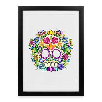 Calavera florale de crâne de sucre Jour des morts - Affiche encadrée (27 × 37 cm) - noir - Devant