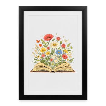 Wildflowers Illustrations Grow Out of Book - Framed poster (27 × 37 cm) - black - Front