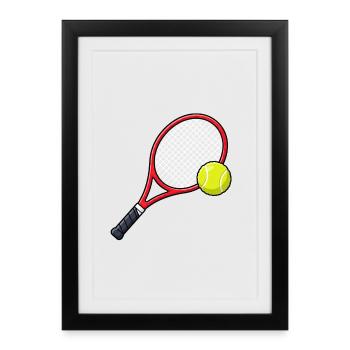 Tennis racket with tennis ball - Framed poster (27 × 37 cm) - black - Front