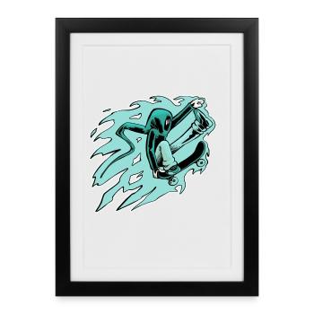 Hooded skateboarder in comet mode - Framed poster (27 × 37 cm) - black - Front