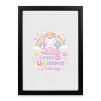 Naissance de la licorne princesse licorne de niveau 5 joueuse drôle - Affiche encadrée (27 × 37 cm) - noir - Devant