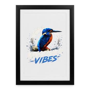 Conception des oiseaux Kingfisher Vibes - Affiche encadrée (27 × 37 cm) - noir - Devant