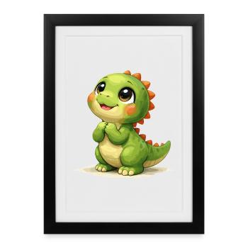 Un mignon dinosaure regardant maman : motif dinosaure - Affiche encadrée (27 × 37 cm) - noir - Devant