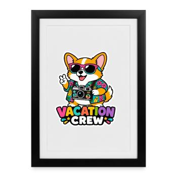 Ambiances autocollants de voyage Corgi de l’équipe de vacances d’été - Affiche encadrée (27 × 37 cm) - noir - Devant