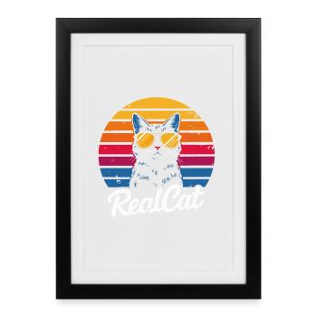 Cat Sunglasses Dusk Realcat - Framed poster (27 × 37 cm) - black - Front