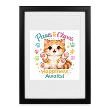 Pattes et griffes : le bonheur t’attend - Affiche encadrée (27 × 37 cm) - noir - Devant