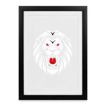 Lion Rugissant Mascotte Sport Cadeau - Affiche encadrée (27 × 37 cm) - noir - Devant