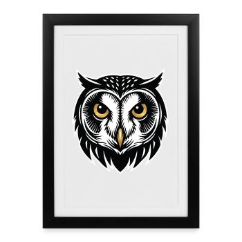 Hibou Sagesse Mascotte Logo Sport Gaming Cadeau - Affiche encadrée (27 × 37 cm) - noir - Devant