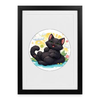 Black cat in the sunshine - Framed poster (27 × 37 cm) - black - Front