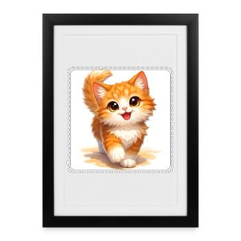 Chaton en orange vif - Affiche encadrée (27 × 37 cm) - noir - Devant