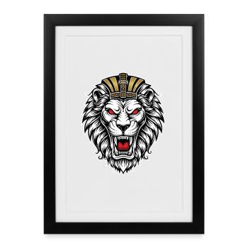 Lion Pharaon Égypte Mascotte Logo Sport Gaming - Affiche encadrée (27 × 37 cm) - noir - Devant