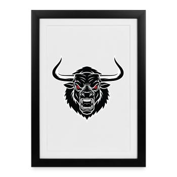 Taureau Minotaure Mascotte Logo Sport Gaming - Affiche encadrée (27 × 37 cm) - noir - Devant