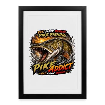 T-shirt Brochet Pêcheur Accro - Affiche encadrée (27 × 37 cm) - noir - Devant