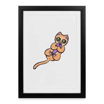 Chaton et Poisson - Affiche encadrée (27 × 37 cm) - noir - Devant