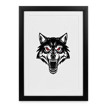Wolf Alpha Growling Mascot Logo Sport Gaming - Framed poster (27 × 37 cm) - black - Front