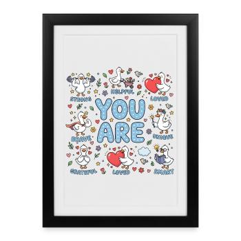 Vous êtes : Positivité audacieuse avec les oies - Affiche encadrée (27 × 37 cm) - noir - Devant