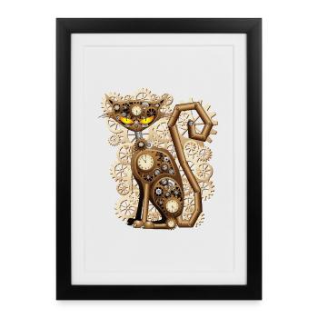 Fantasy mécanique rétro du chat steampunk - Affiche encadrée (27 × 37 cm) - noir - Devant