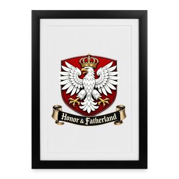 Couronne de l’aigle polonaise – Honneur & patrie - Affiche encadrée (27 × 37 cm) - noir - Devant
