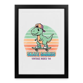 Skate Saurus Dino Retro Skateboard - Framed poster (27 × 37 cm) - black - Front
