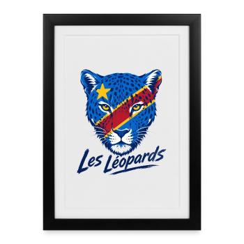 Leopard DRCongo Flagge – Les Leopards Fußball Nat. - Gerahmtes Poster (27 × 37 cm) - Schwarz - Vorne