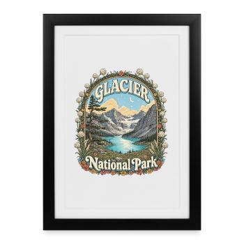 Parc national des Glaciers, États-Unis, Montana Randonnée Vintage - Affiche encadrée (27 × 37 cm) - noir - Devant