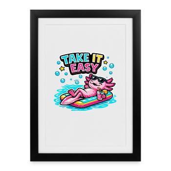 Axolotl Relax on the surfboard - Framed poster (27 × 37 cm) - black - Front