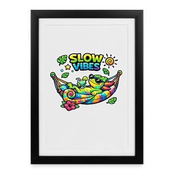 Slow Vibes Tropical frog in deck chair - Framed poster (27 × 37 cm) - black - Front