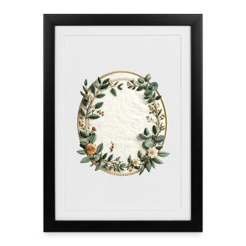 Green flower wreath on linen - Framed poster (27 × 37 cm) - black - Front